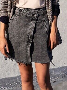 We The Free Parker Wrap Black Acid-Wash Denim Skirt Size 27